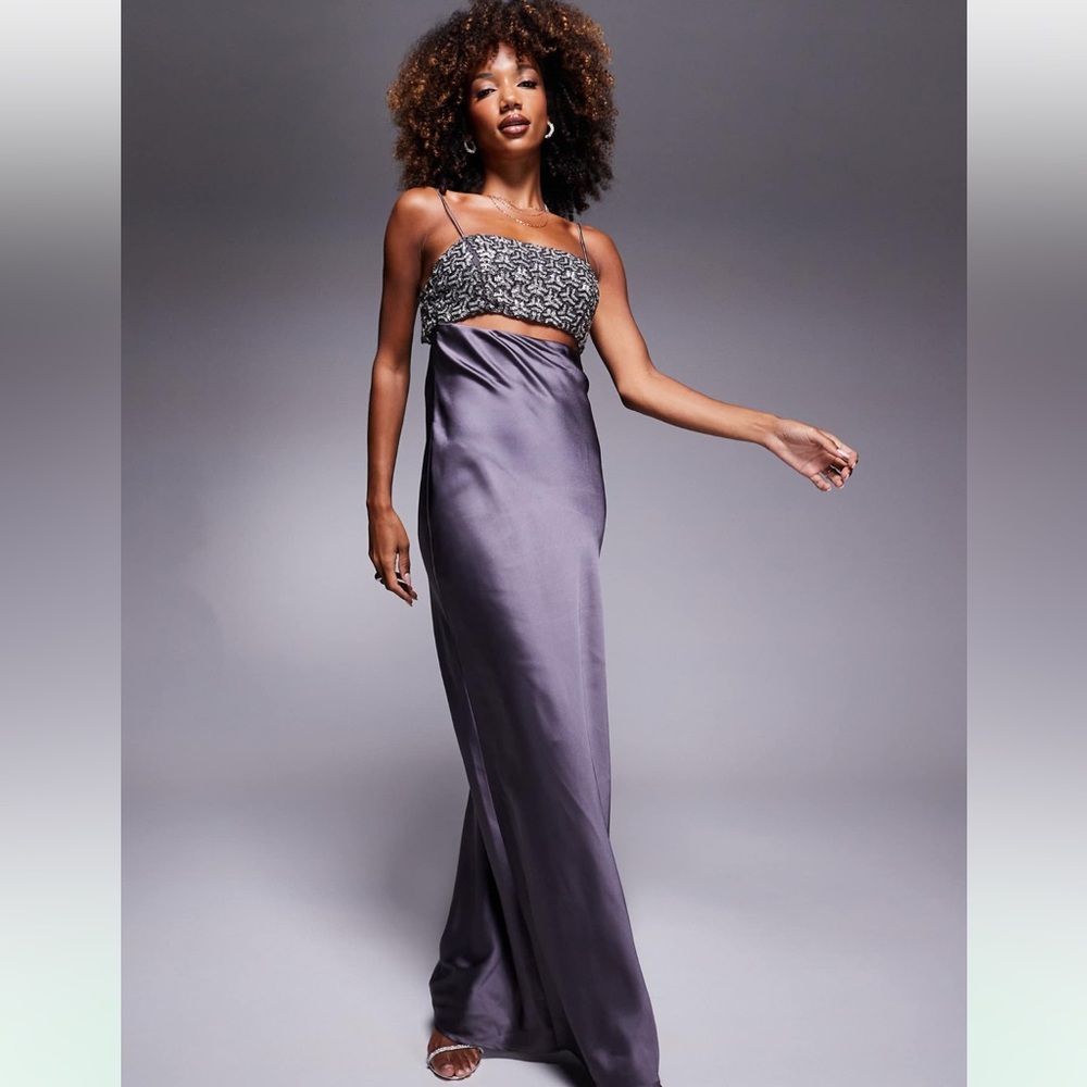 ASOS Maxi Charcoal Dress w embellished cups